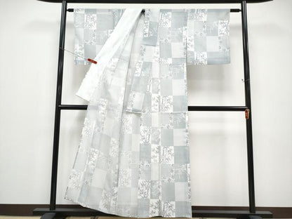平和屋着物＊夏物　小紋　絽　笹竹草花文　洗える着物　CABF2686tx