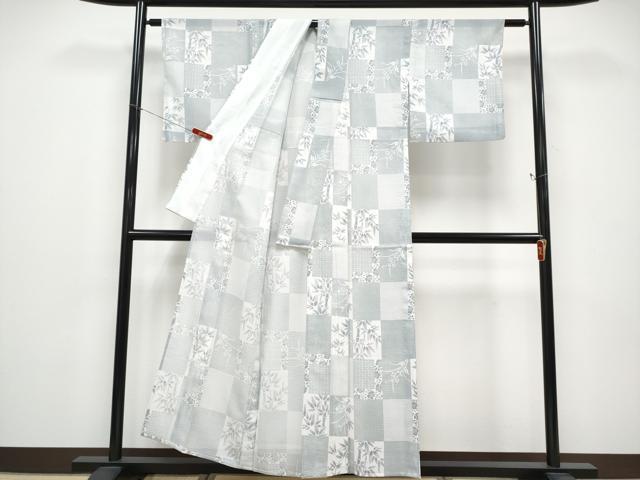 平和屋着物＊夏物　小紋　絽　笹竹草花文　洗える着物　CABF2686tx