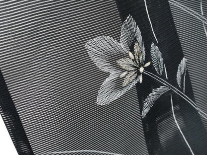 平和屋着物＊夏物 訪問着 絽 草花文 黒地 金彩 正絹 逸品 CABF2692tx
