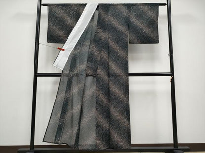 平和屋着物＊夏物　小紋　絽　溢れ松葉　黒地　洗える着物　CABF2693tx