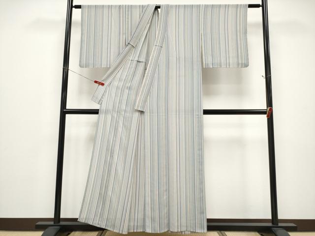 平和屋着物＊夏物　小紋　紗　縞　洗える着物　CABF2695tx