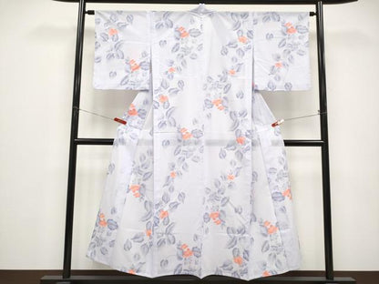 平和屋着物＊夏物　小紋　絽　枝花文　洗える着物　CABF2696tx