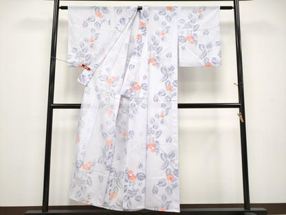 平和屋着物＊夏物　小紋　絽　枝花文　洗える着物　CABF2696tx