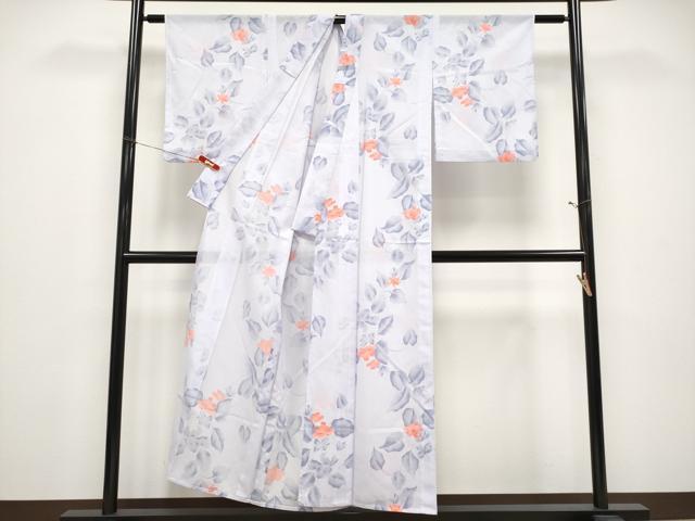 平和屋着物＊夏物　小紋　絽　枝花文　洗える着物　CABF2696tx