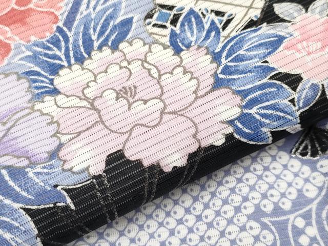 平和屋着物＊夏物　黒留袖　絽　扇面花文　銀彩　洗える着物　CABF2697tx