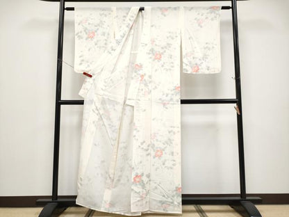 平和屋着物＊夏物 小紋 絽 枝椿 生成り色 正絹 逸品 未使用 CABF2701tx
