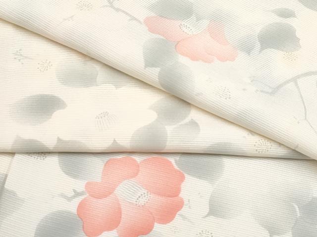 平和屋着物＊夏物 小紋 絽 枝椿 生成り色 正絹 逸品 未使用 CABF2701tx