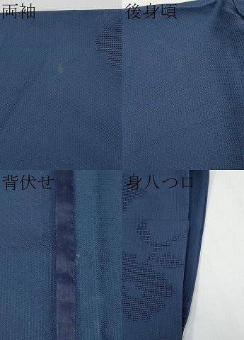 平和屋着物＊夏物 色無地 草花紋紗 藍鉄色地 正絹 逸品 CABF2704tx