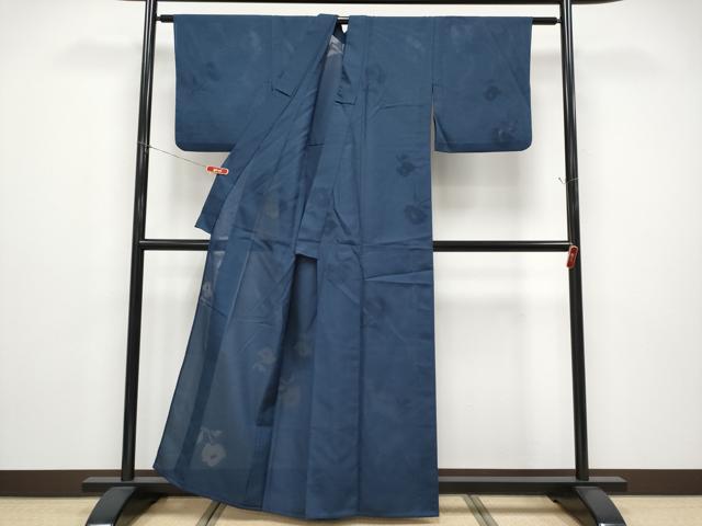 平和屋着物＊夏物 色無地 草花紋紗 藍鉄色地 正絹 逸品 CABF2704tx