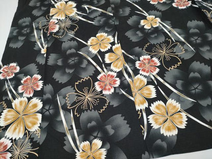 平和屋着物∴夏物 浴衣 綿紅梅 舞花文 黒地 金彩 綿 逸品 CABF2713tx