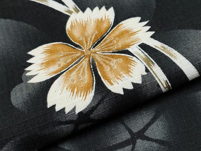 平和屋着物∴夏物 浴衣 綿紅梅 舞花文 黒地 金彩 綿 逸品 CABF2713tx