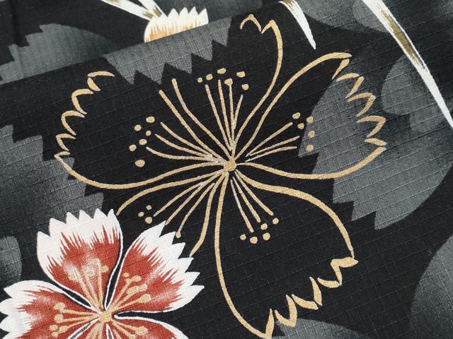 平和屋着物∴夏物 浴衣 綿紅梅 舞花文 黒地 金彩 綿 逸品 CABF2713tx