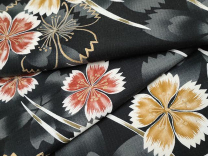 平和屋着物∴夏物 浴衣 綿紅梅 舞花文 黒地 金彩 綿 逸品 CABF2713tx