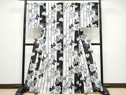 平和屋着物∴夏物 浴衣 南明奈 バラ リボン ハート 金彩 綿 逸品 CABF2715tx