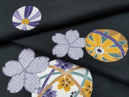 平和屋着物∴夏物 浴衣 鞠花文 黒地 日本製 綿 逸品 CABF2716tx