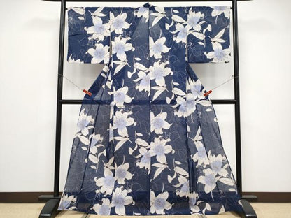 平和屋着物∴夏物 小紋・浴衣兼用 百合 綿麻 逸品 CABF2717tx