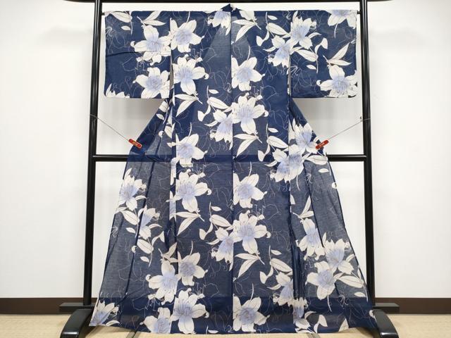 平和屋着物∴夏物 小紋・浴衣兼用 百合 綿麻 逸品 CABF2717tx