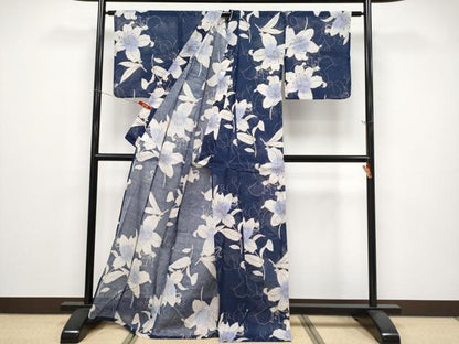 平和屋着物∴夏物 小紋・浴衣兼用 百合 綿麻 逸品 CABF2717tx