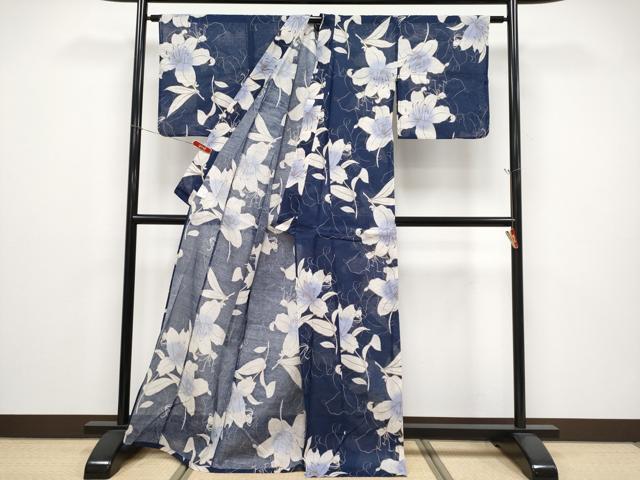 平和屋着物∴夏物 小紋・浴衣兼用 百合 綿麻 逸品 CABF2717tx