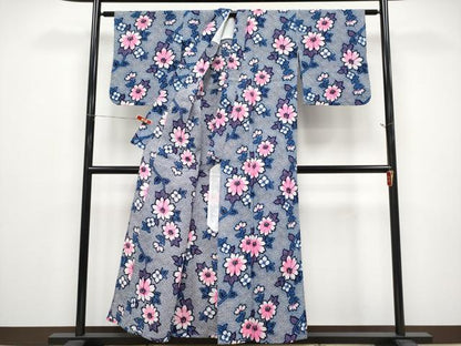 平和屋着物∴夏物 浴衣 枝花文 リップル生地 綿 逸品 CABF2719tx