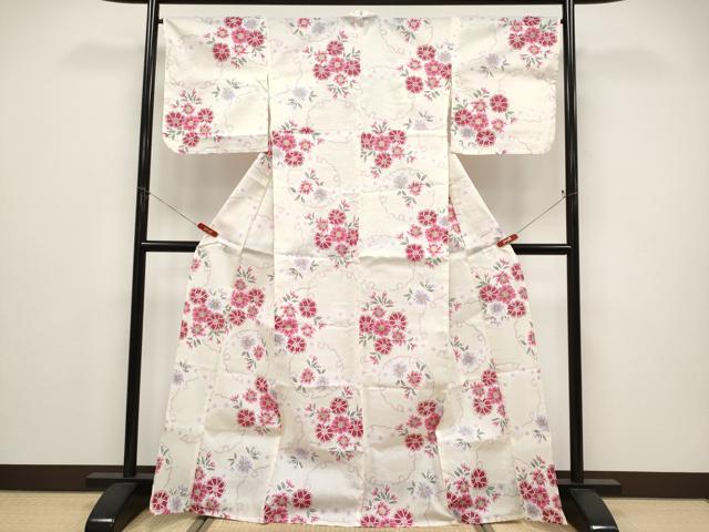 平和屋着物∴夏物 浴衣 綿紅梅 雪輪花文 金彩 綿 逸品 CABF2720tx