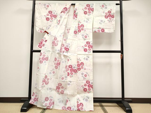 平和屋着物∴夏物 浴衣 綿紅梅 雪輪花文 金彩 綿 逸品 CABF2720tx