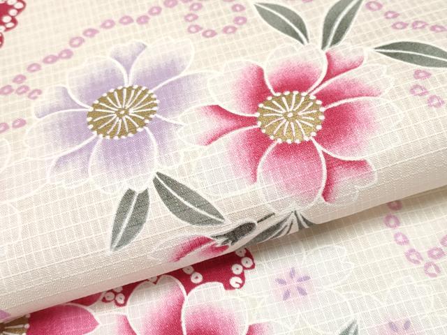 平和屋着物∴夏物 浴衣 綿紅梅 雪輪花文 金彩 綿 逸品 CABF2720tx