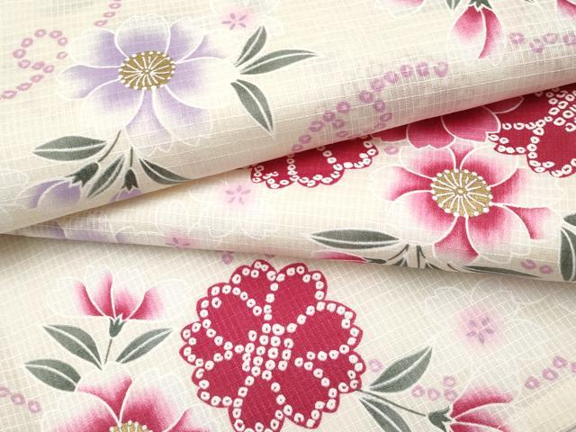 平和屋着物∴夏物 浴衣 綿紅梅 雪輪花文 金彩 綿 逸品 CABF2720tx