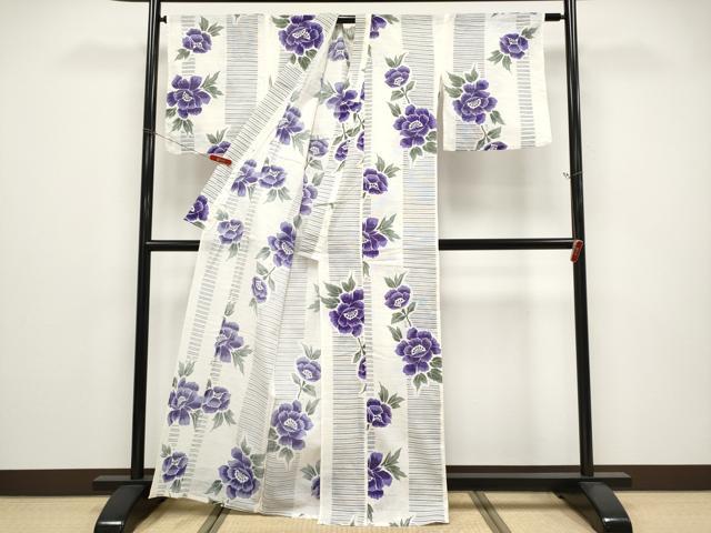 平和屋着物∴夏物 浴衣 綿絽 牡丹 綿 逸品 CABF2721tx
