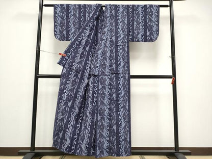 平和屋着物∴夏物　浴衣　花唐草間道　リップル　綿　逸品　CABF2722tx