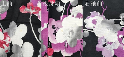 平和屋着物∴夏物 浴衣 JUN AMI MISAKO 綿紅梅 枝花文 黒地 銀彩 綿 逸品 未使用 CABF2723tx