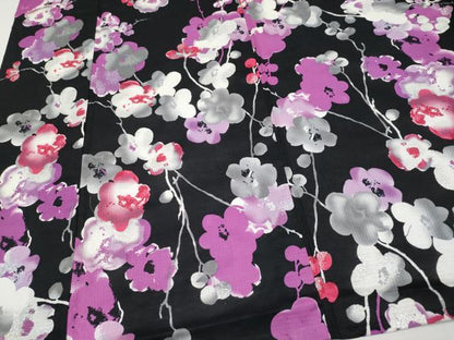 平和屋着物∴夏物 浴衣 JUN AMI MISAKO 綿紅梅 枝花文 黒地 銀彩 綿 逸品 未使用 CABF2723tx