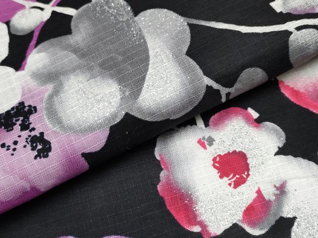 平和屋着物∴夏物 浴衣 JUN AMI MISAKO 綿紅梅 枝花文 黒地 銀彩 綿 逸品 未使用 CABF2723tx