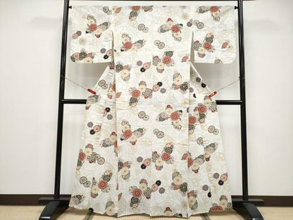 平和屋着物∴夏物 浴衣 花蝶文 生成り色 綿 逸品 CABF2726tx
