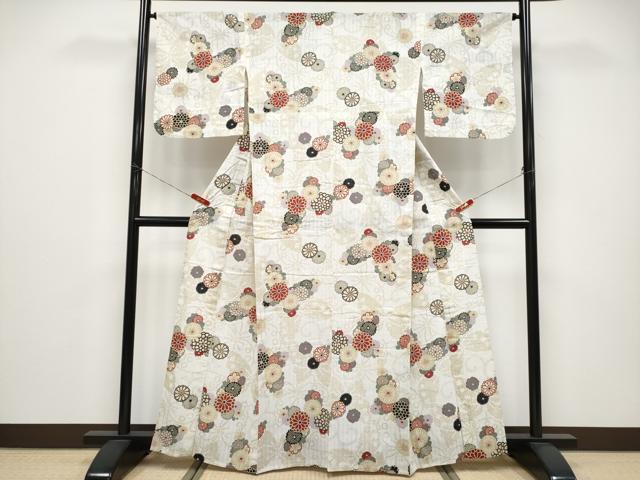 平和屋着物∴夏物 浴衣 花蝶文 生成り色 綿 逸品 CABF2726tx