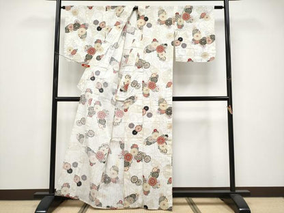平和屋着物∴夏物 浴衣 花蝶文 生成り色 綿 逸品 CABF2726tx