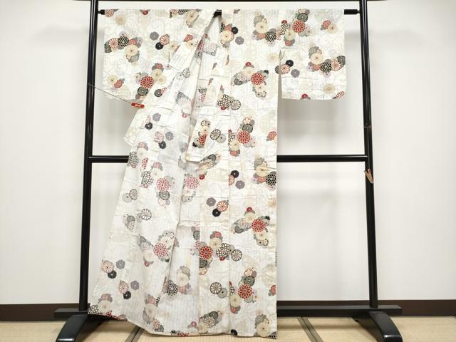 平和屋着物∴夏物 浴衣 花蝶文 生成り色 綿 逸品 CABF2726tx
