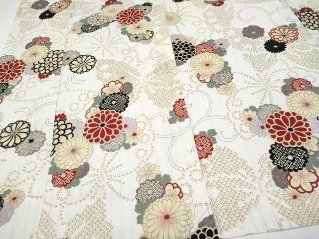 平和屋着物∴夏物 浴衣 花蝶文 生成り色 綿 逸品 CABF2726tx