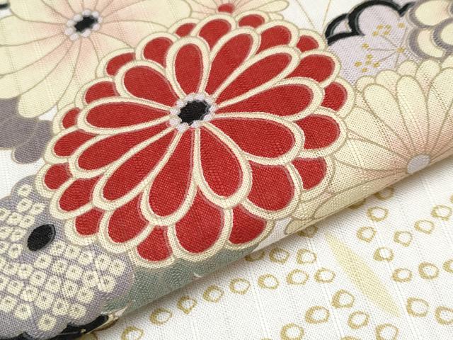 平和屋着物∴夏物 浴衣 花蝶文 生成り色 綿 逸品 CABF2726tx