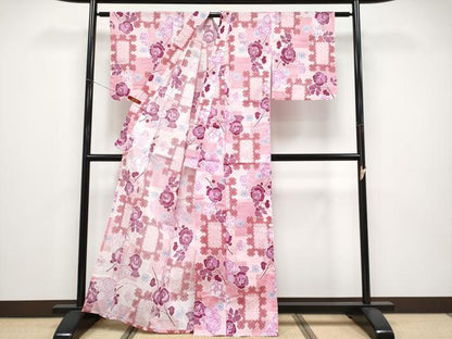 平和屋着物∴夏物 浴衣 綿紅梅 舞花文 綿 逸品 CABF2730tx