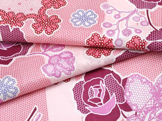 平和屋着物∴夏物 浴衣 綿紅梅 舞花文 綿 逸品 CABF2730tx