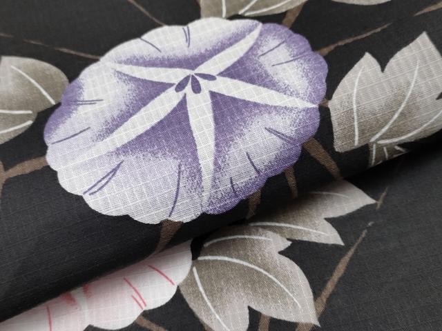 平和屋着物∴夏物 浴衣 綿紅梅 朝顔 黒地 綿 逸品 CABF2734tx