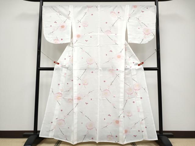 平和屋着物∴夏物　浴衣　綿紅梅　枝梅文　日本製　綿　逸品　CABF2735tx