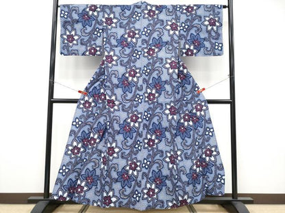 平和屋着物∴夏物 浴衣 花唐草文 リップル生地 綿 逸品 CABF2736tx