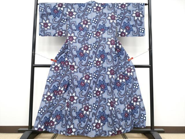 平和屋着物∴夏物 浴衣 花唐草文 リップル生地 綿 逸品 CABF2736tx
