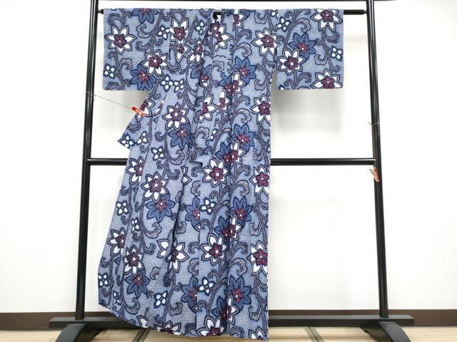 平和屋着物∴夏物 浴衣 花唐草文 リップル生地 綿 逸品 CABF2736tx