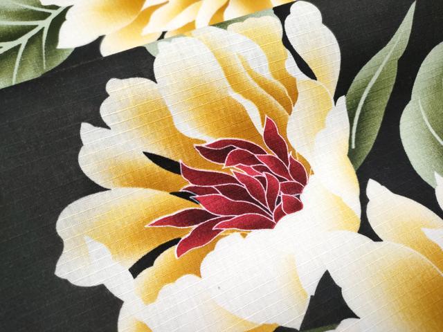 平和屋着物∴夏物 浴衣 綿紅梅 舞花文 黒地 綿 逸品 CABF2739tx