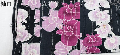 平和屋着物∴夏物 浴衣 綿紅梅 胡蝶蘭 黒地 銀糸 綿 逸品 CABF2740tx