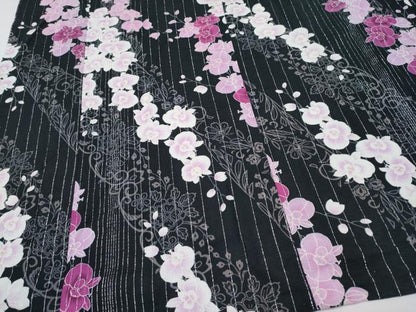 平和屋着物∴夏物 浴衣 綿紅梅 胡蝶蘭 黒地 銀糸 綿 逸品 CABF2740tx