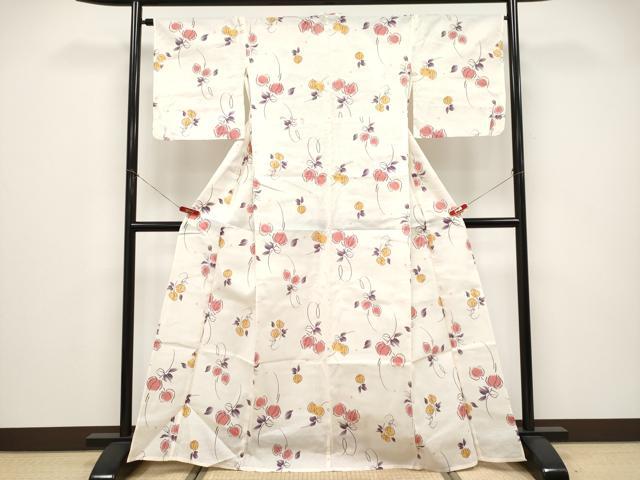 平和屋着物∴夏物 浴衣 綿絽 縦絽 鬼灯 生成り色 綿 逸品 CABF2747tx